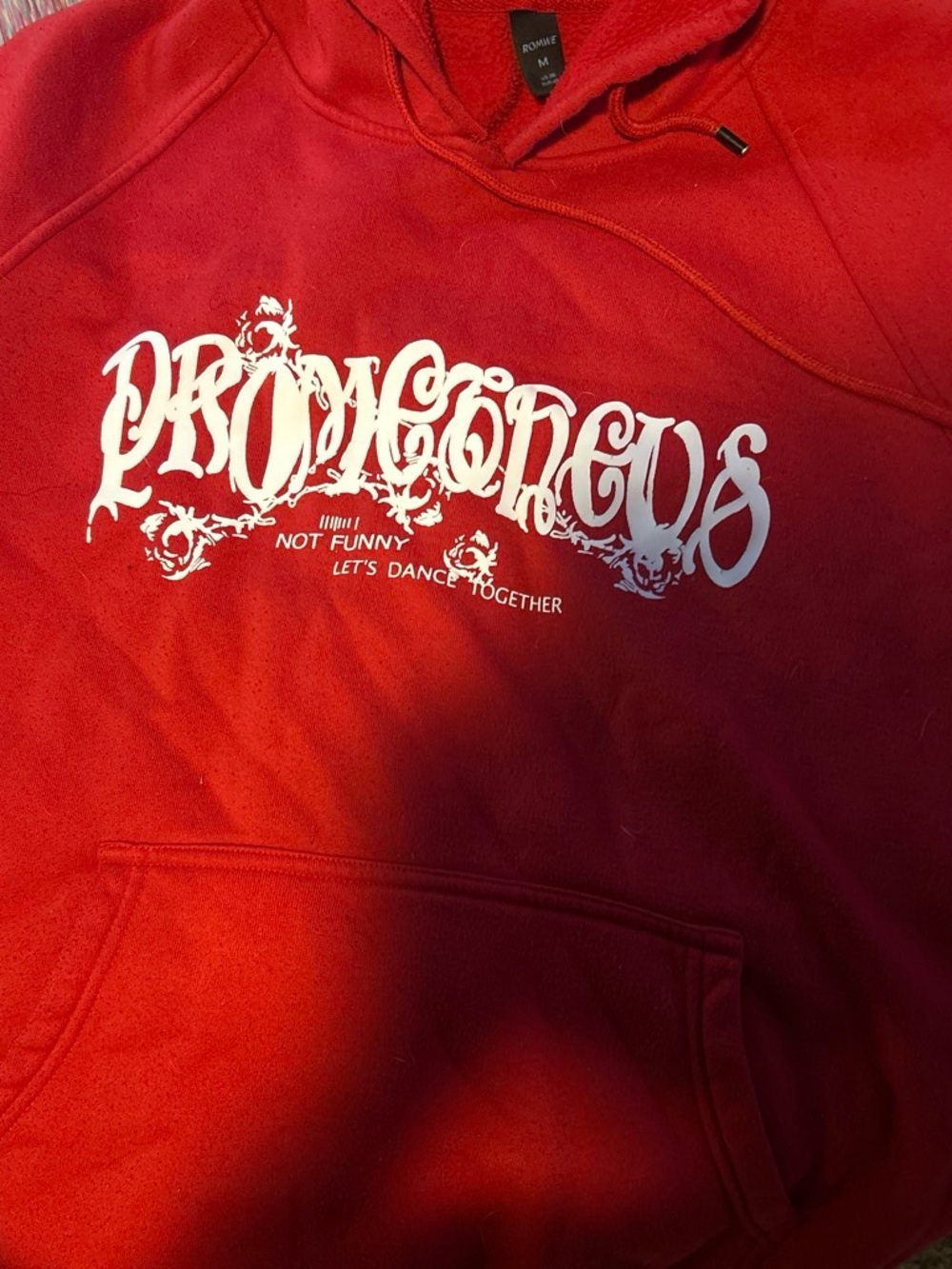 SHEIN Red Graphic Pullover Hoodie with White Print